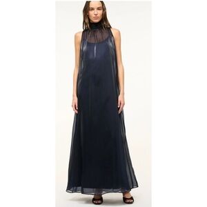 STAUD Navy Sheer Maxi Dress